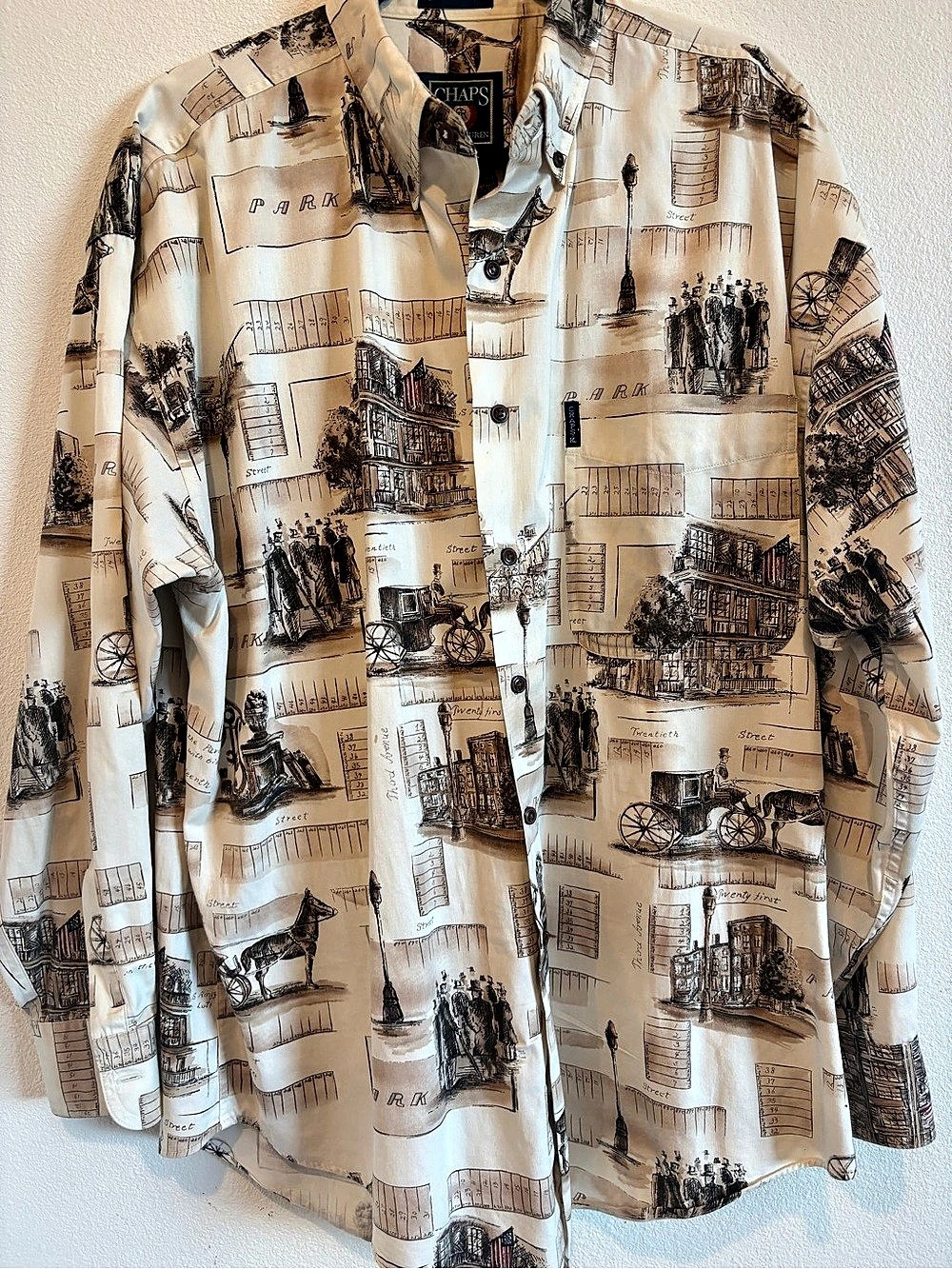 Vtg 90’ Chaps Ralph Lauren Men's L Long Sleeve Button-Down Graphic Print